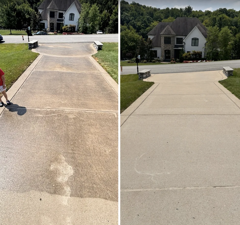 Driveways before and after exterior cleaning project by Estate Exterior Care