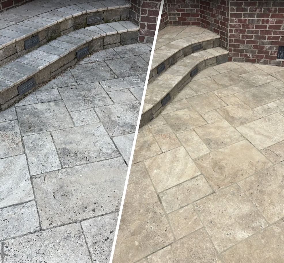 Patios before and after exterior cleaning project by Estate Exterior Care